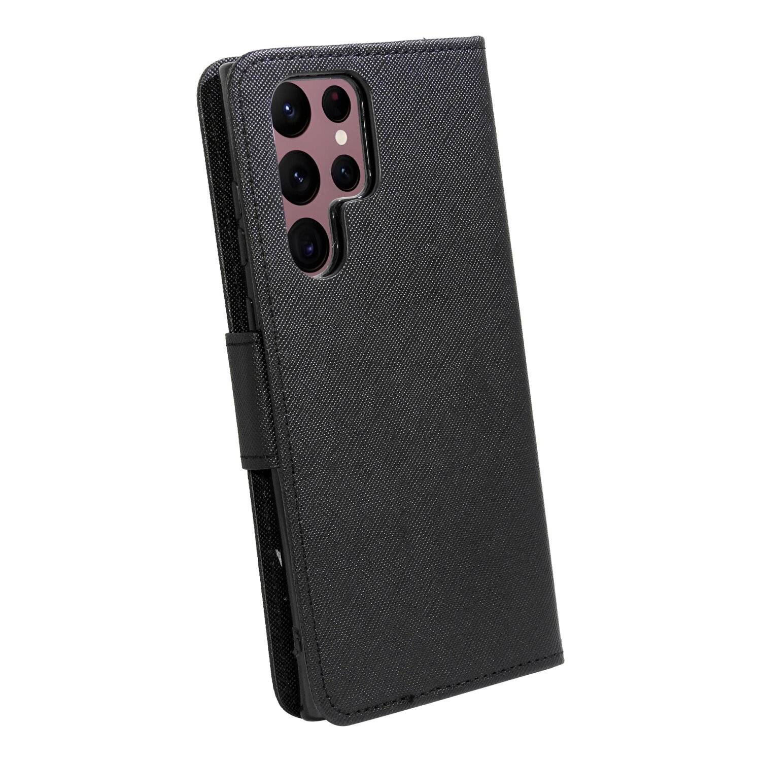 Buch Tasche "Fancy" kompatibel mit SAMSUNG GALAXY S24 ULTRA Etui mit Standfunktion, Kartenfach Schwarz