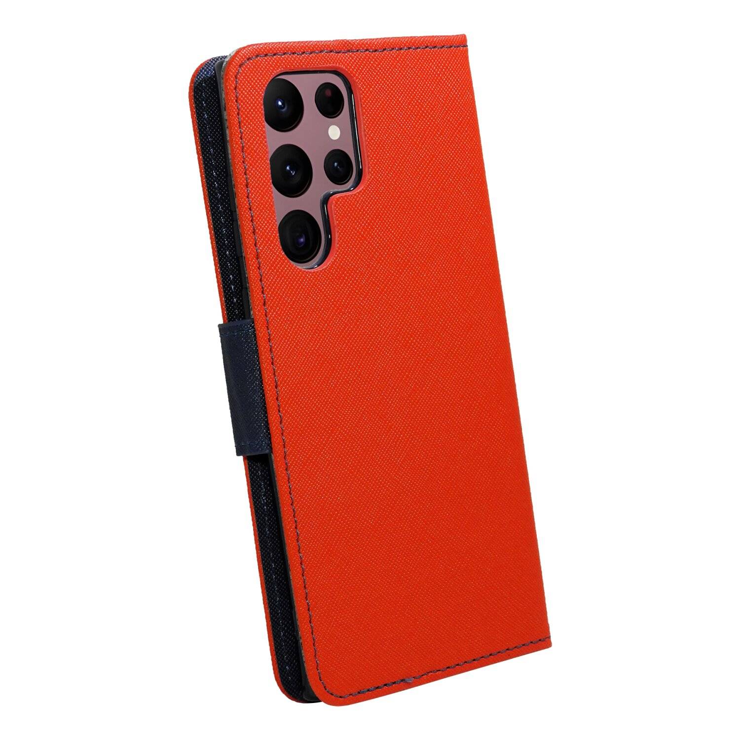 Buch Tasche "Fancy" kompatibel mit SAMSUNG GALAXY S24 ULTRA Etui mit Standfunktion, Kartenfach Rot-Blau