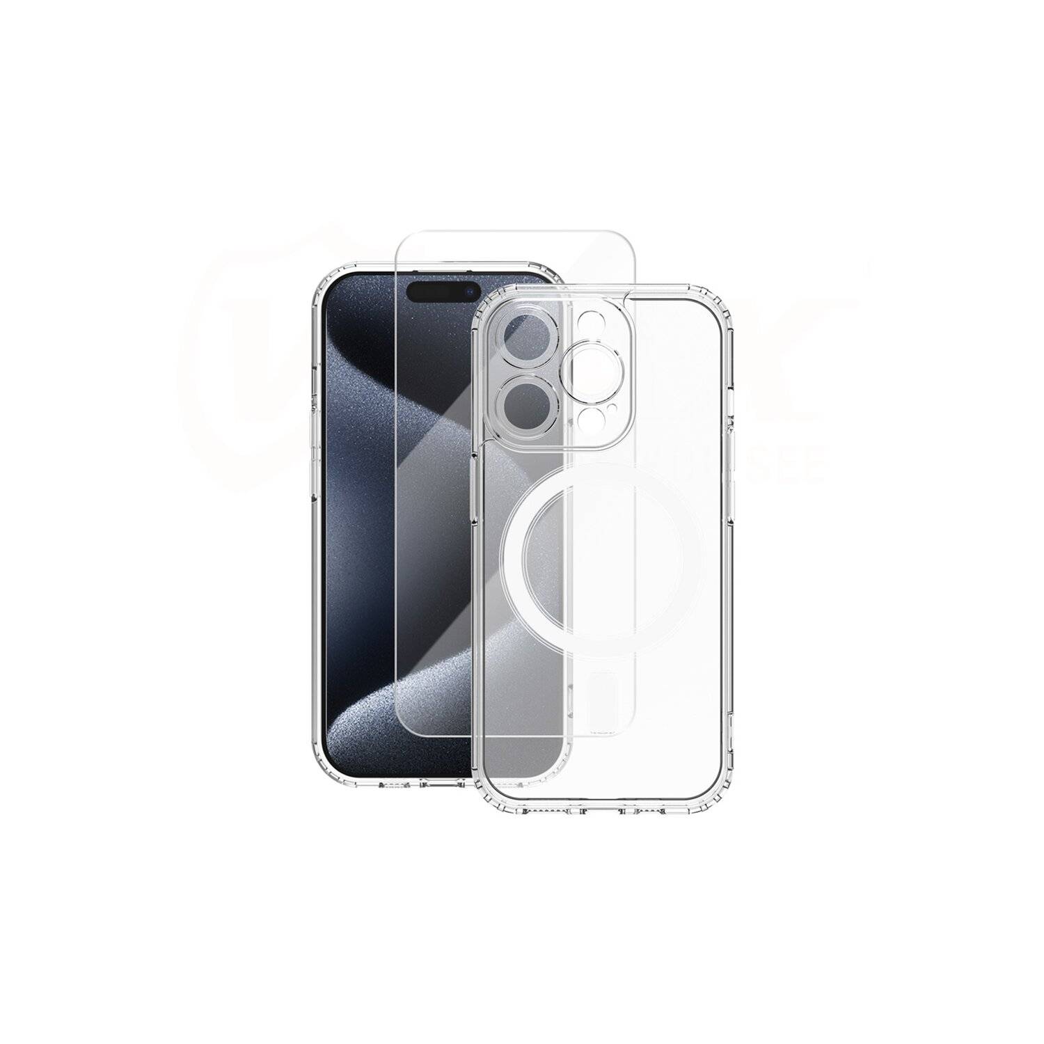 Set MagSafe Hülle + Glas 2,5D Premium Schutzglas kompatibel mit iPhone 15 transparent