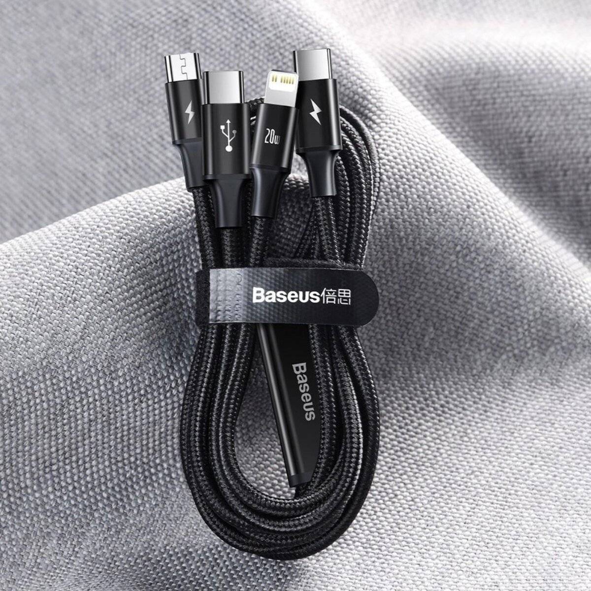 Baseus Rapid Series 3in1 USB-C – USB-C/ Lightning /Micro-USB-Kabel 20 W PD 1,5 m – grün