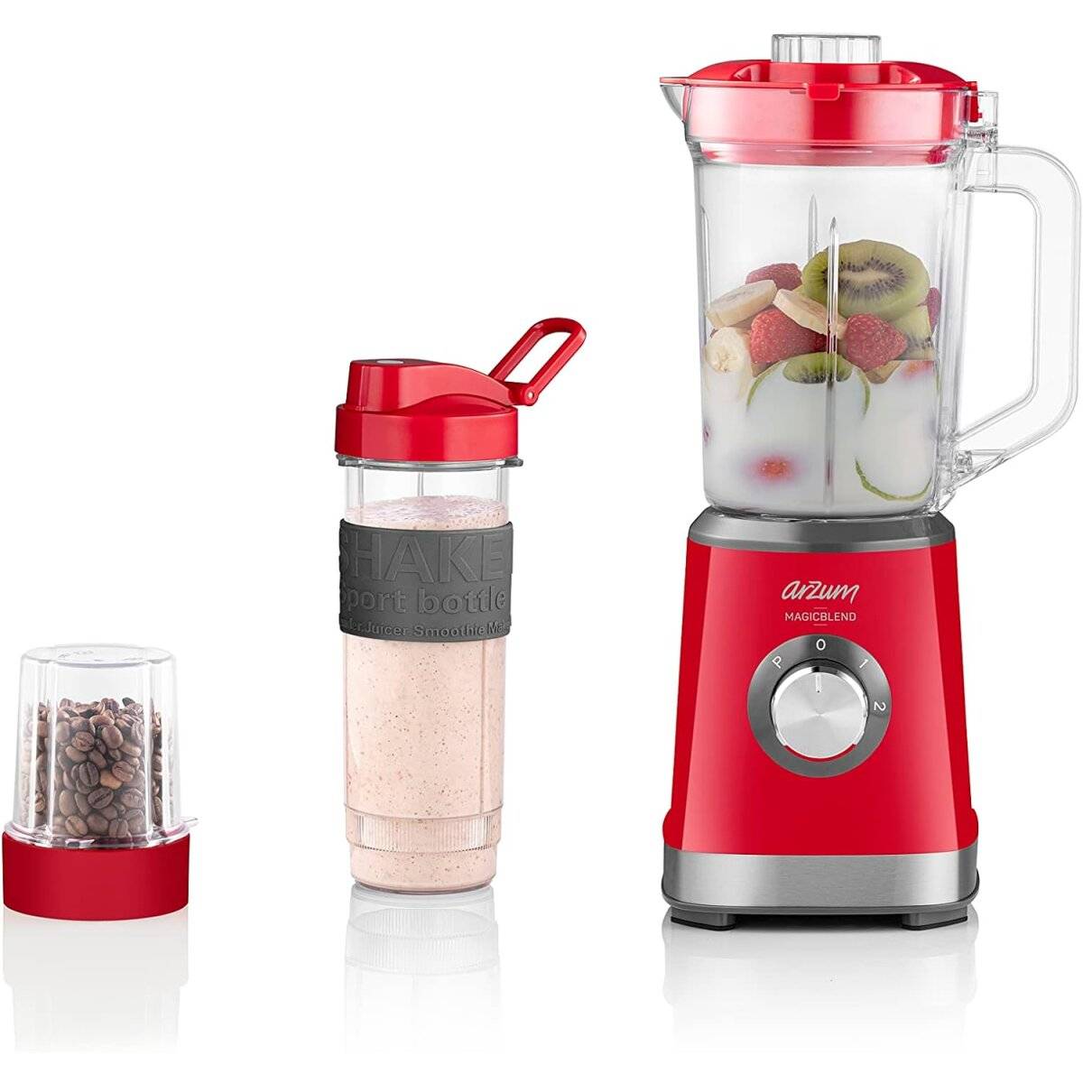 Arzum AR1159 Shake'N Take Personal Blender, Edelstahl 1200 ml Flasche 500W Rot