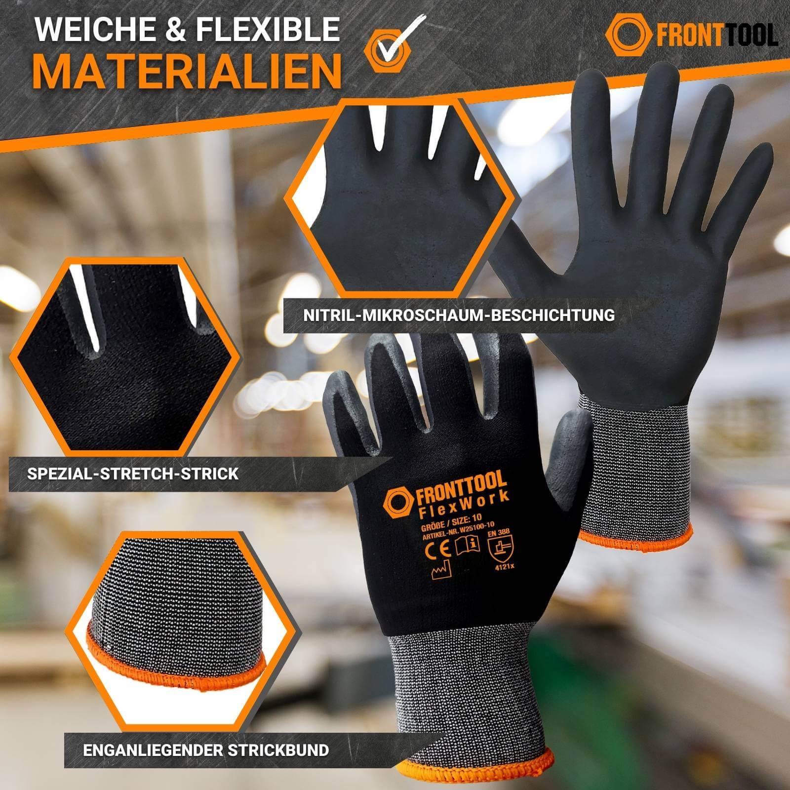FRONTTOOL Arbeitshandschuhe FlexWork 144 Paar - Größe:9