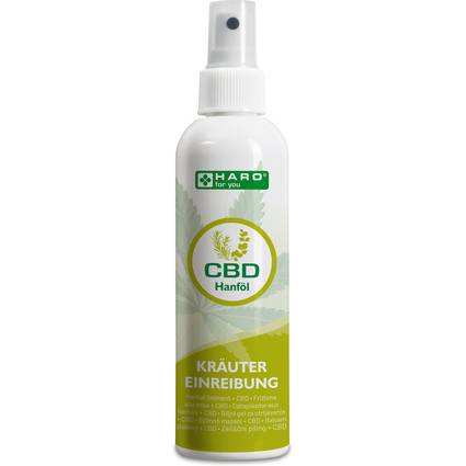 Weiße Sprühflasche mit der Aufschrift „CBD Hanföl