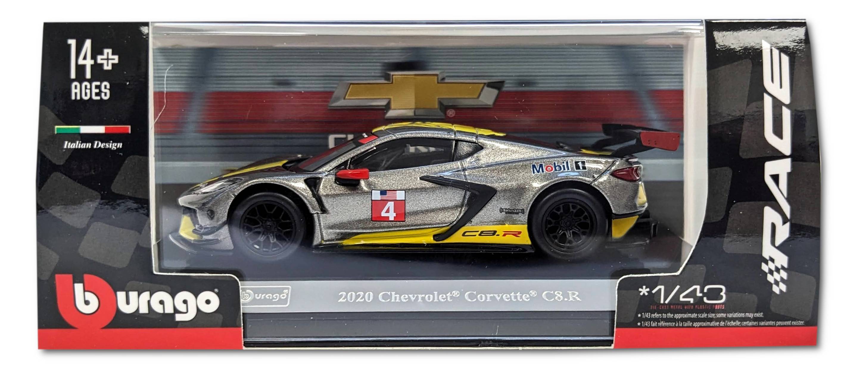 Bburago 18-38312 - Modellauto - Chevrolet Corvette C8R '20 (grau, Maßstab 1:43) Modell Auto