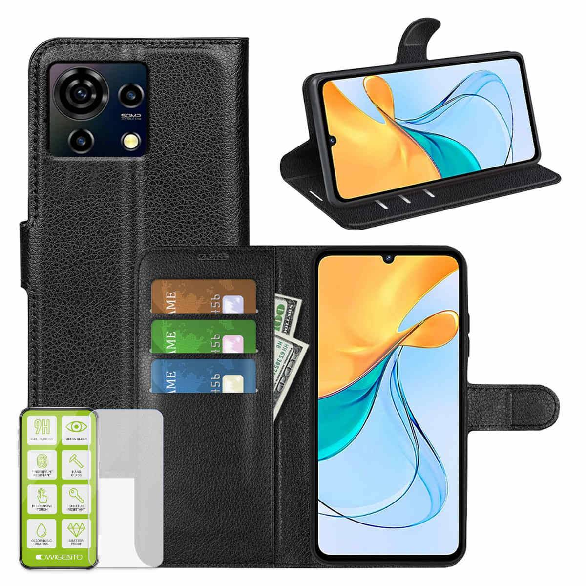 Für ZTE Blade V50 Vita Produktset Handy Tasche Schwarz + H9 Hart Glas