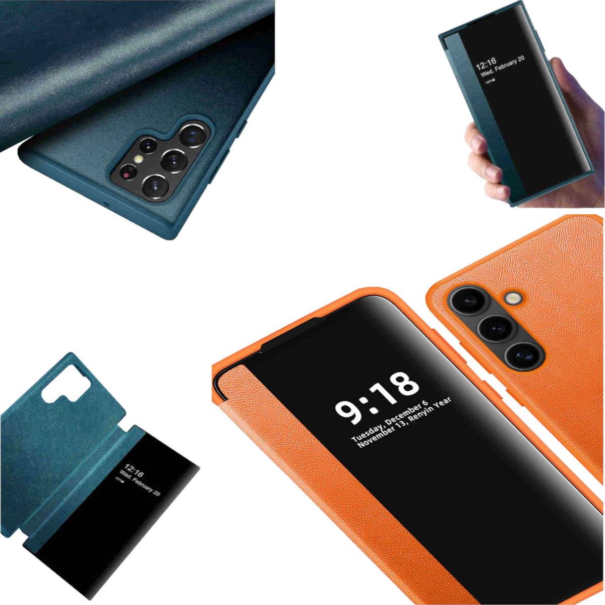 Für Samsung Galaxy S24 View Spiegel Handy Smart Cover Wake UP Orange