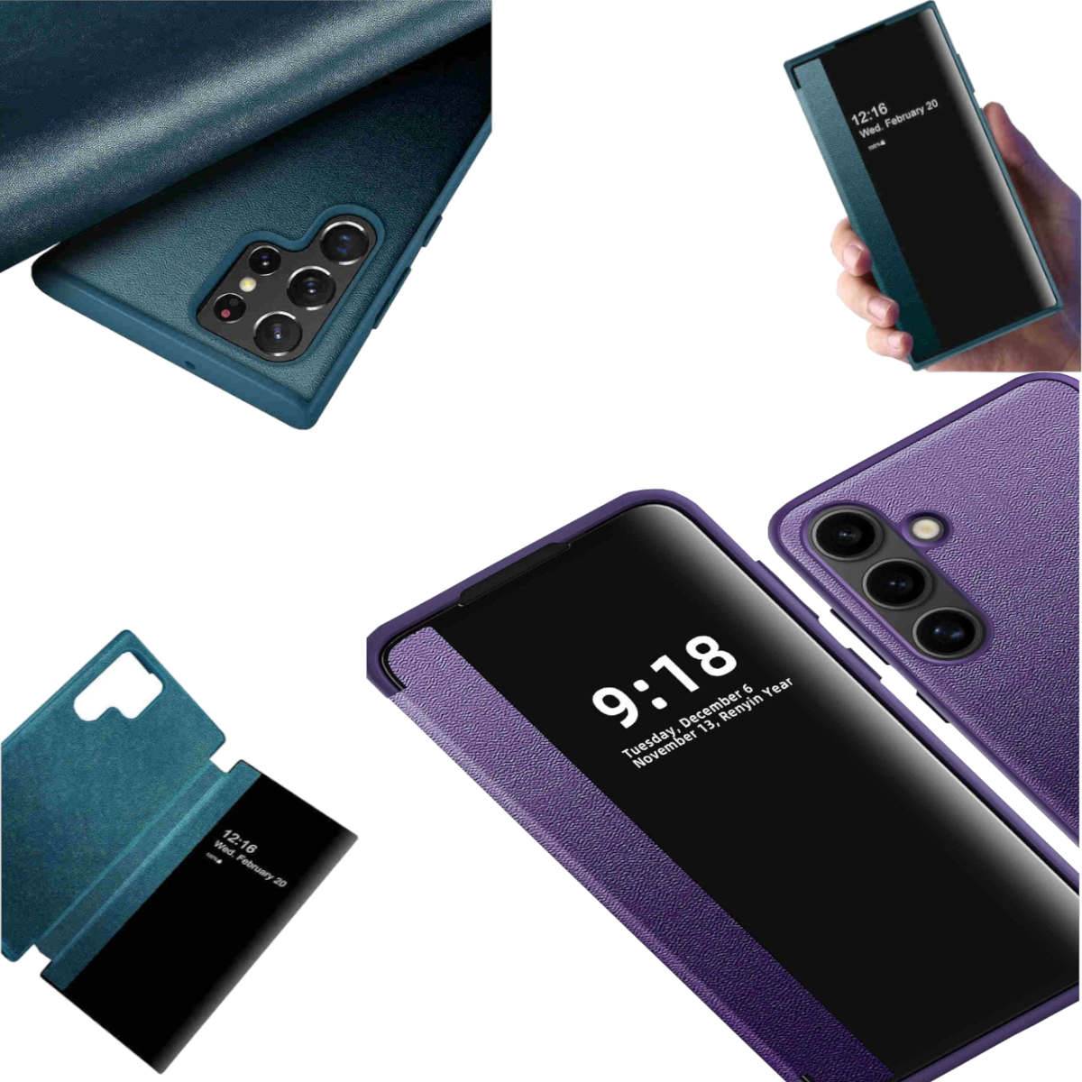 Für Samsung Galaxy S24 View Spiegel Handy Smart Cover Wake UP Lila