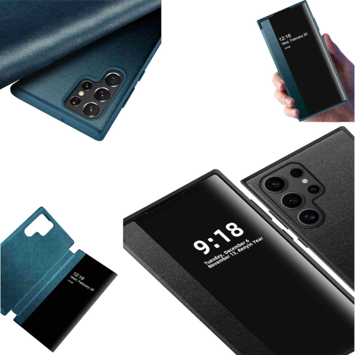 Für Samsung Galaxy S24 Ultra View Spiegel Smart Cover Wake UP Schwarz
