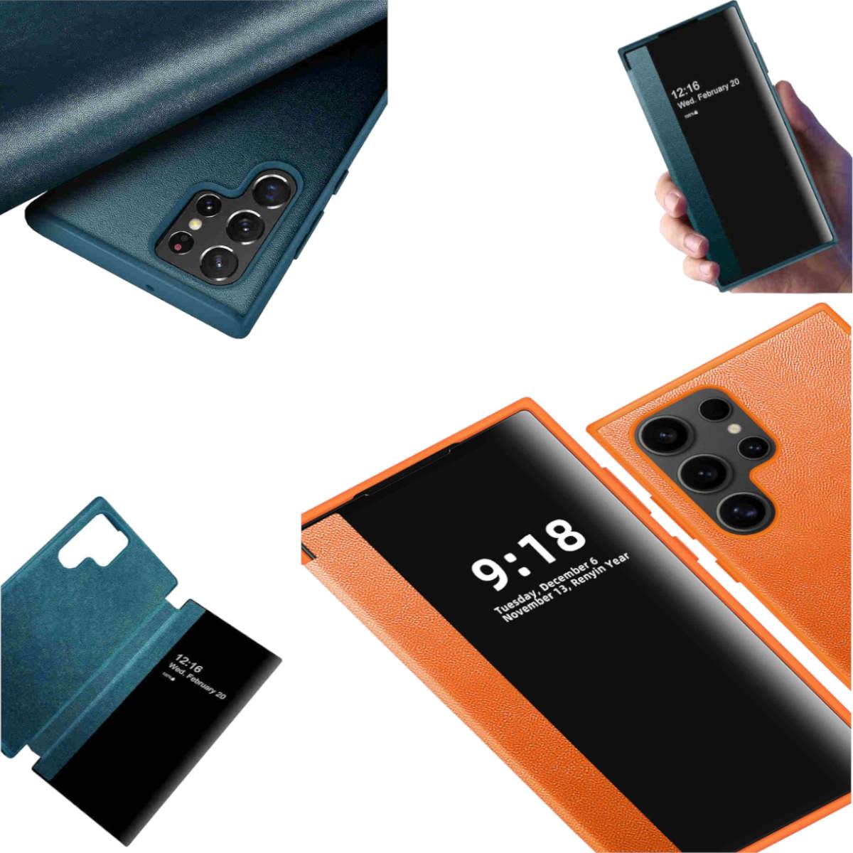 Für Samsung Galaxy S24 Ultra View Spiegel Smart Cover Wake UP Orange