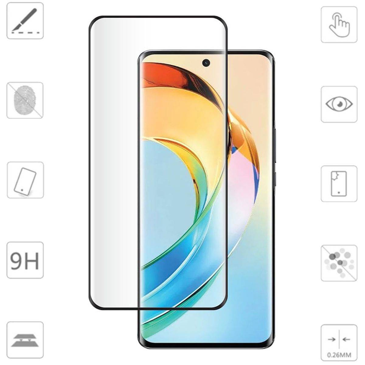 Für Honor Magic 6 Lite 4D Curved Premium 0,3 mm H9 Hart Glas Folie