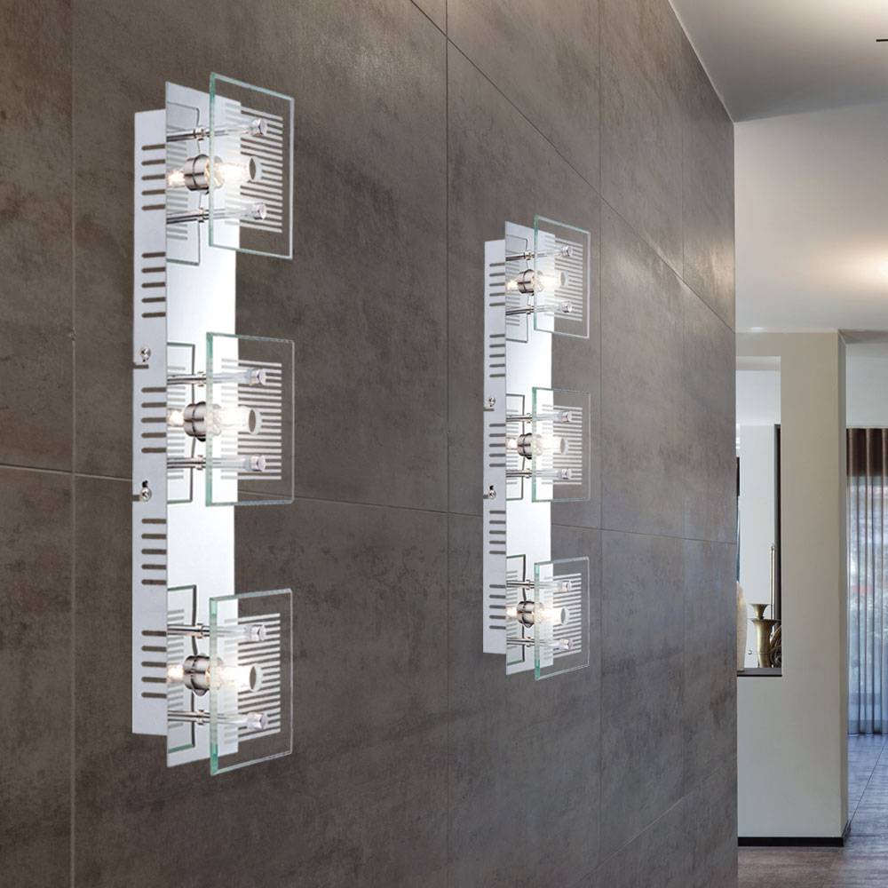 Wandlampe Wandleuchte Wohnzimmerlampe Wohnzimmerleuchte Schlafzimmerlampe, 3 Flammig, Chrom Glasplatte weiß, G9 Fassungen, LxBxH 40x10x7,5cm, 2er