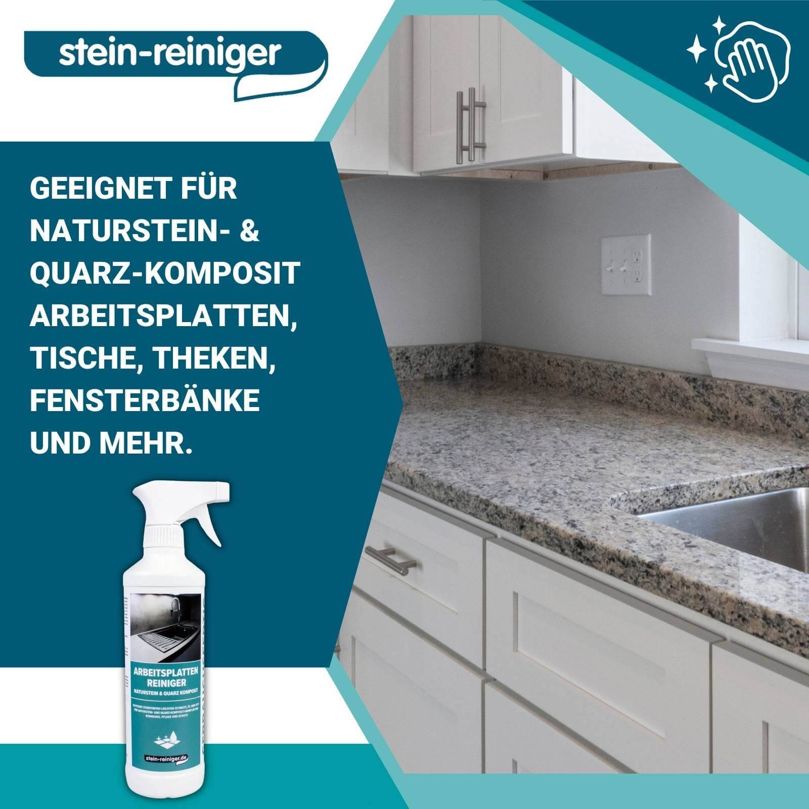stein-reiniger.de Arbeitsplatten Reiniger Naturstein & Quarz Komposit Set 3-teilig