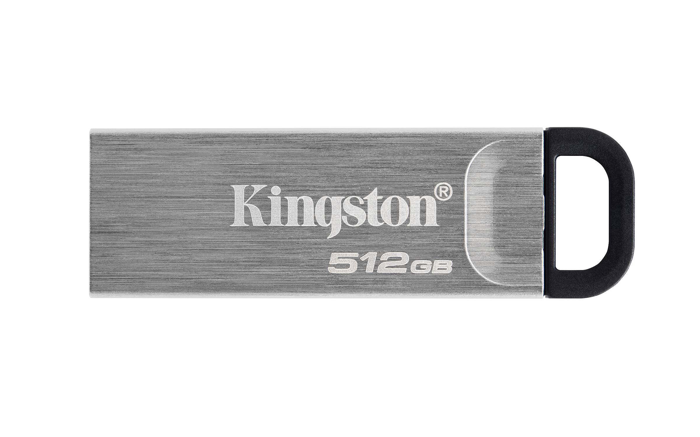 Silberner Kingston 512GB USB-Stick mit schwarzer Schlaufe auf der rechten Seite