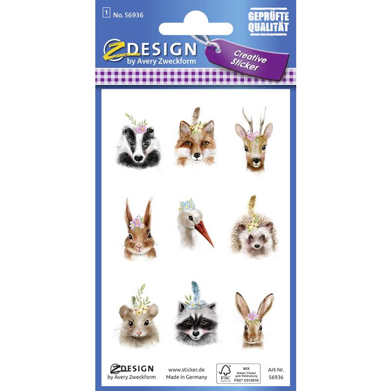 AVERY Zweckform ZDesign Oster-Sticker "Boho-Tiere"