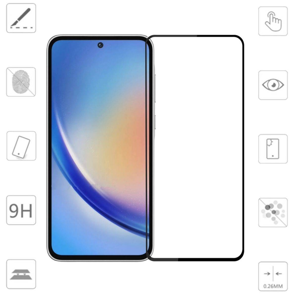 Für Samsung Galaxy A35 3D Premium 0,3 mm H9 Hart Glas Schutz Schwarz
