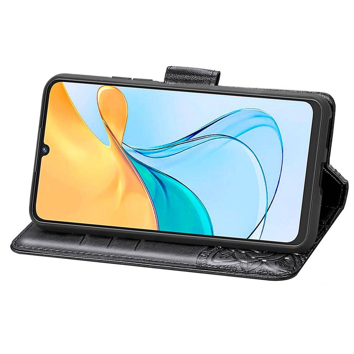 Für ZTE Blade V50 Vita Kunstleder Wallet Handy Tasche Schmetterling Design Schutz Hülle Case Cover Etuis Schwarz