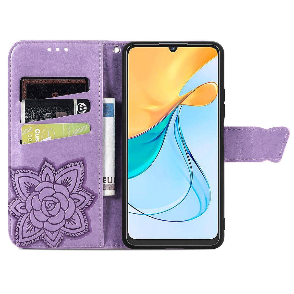 Für ZTE Blade V50 Vita Kunstleder Wallet Handy Tasche Schmetterling Design Schutz Hülle Case Cover Etuis Hell-Lila
