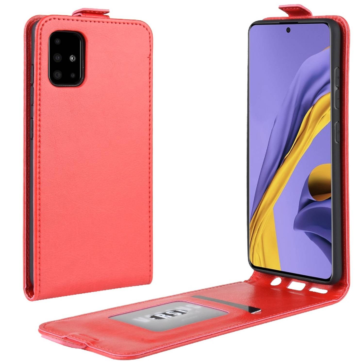 Flip Case Handyhülle für Samsung Galaxy A51 Vertikal Schutzhülle Tasche Cover RotBumper Smartphone Kartensteckplatz-Kreditkarte-Geldscheine EC-Kar