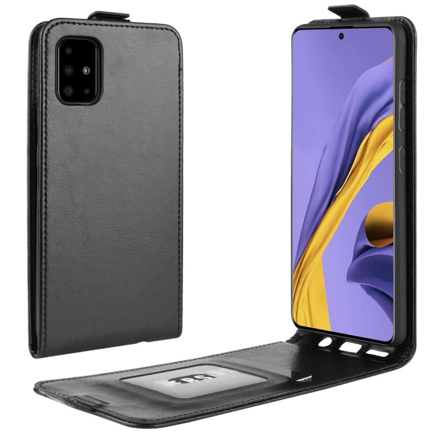 Flip Case Handyhülle für Samsung Galaxy A51 Vertikal Schutzhülle Tasche Cover Schwarz Bumper Smartphone Kartensteckplatz-Kreditkarte-Geldscheine EC