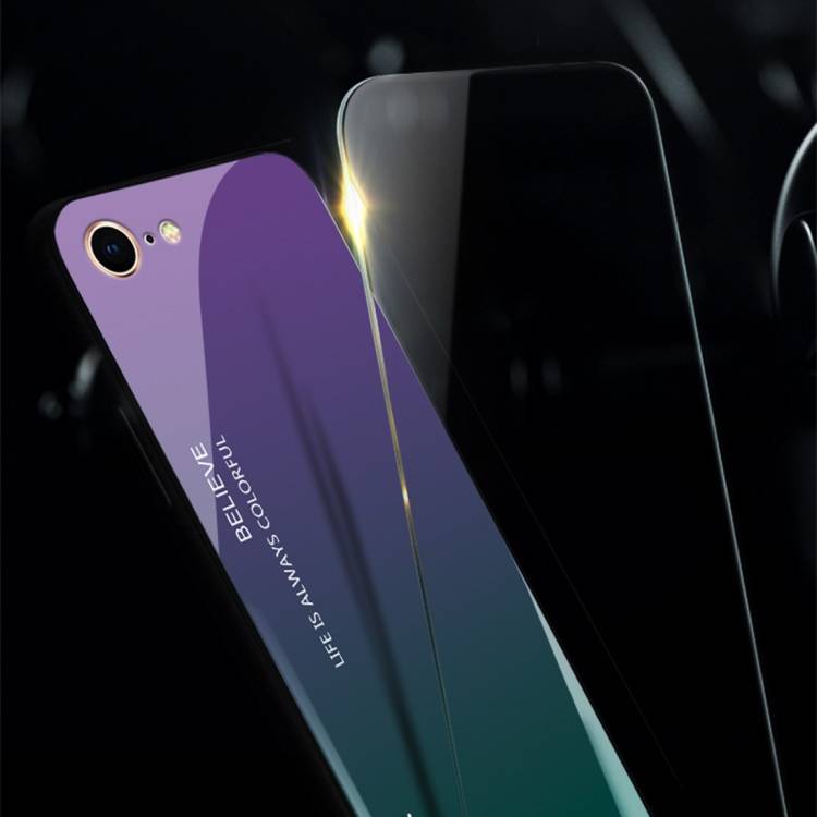 Schutzhülle für iPhone 8 Gardient Glashülle Cover Case Hülle Tasche Bumper Lila