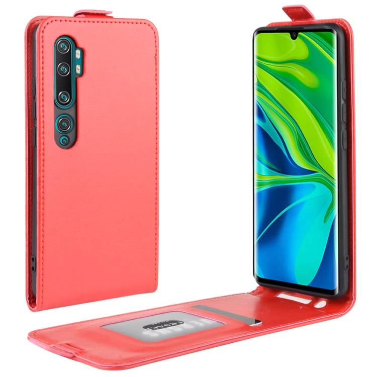 Flip Case Handyhülle für Xiaomi Mi Note 10 Pro Vertikal Schutzhülle Tasche Cover Rot Bumper Smartphone Kartensteckplatz-Kreditkarte-Geldscheine EC-