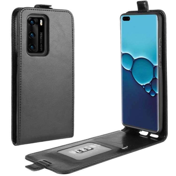 Flip Case Handyhülle für Huawei P40 Vertikal Schutzhülle Tasche Cover Schwarz Bumper Smartphone Kartensteckplatz-Kreditkarte-Geldscheine EC-Karte
