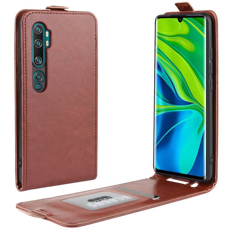 Flip Case Handyhülle für Xiaomi Mi Note 10 Pro Vertikal Schutzhülle Tasche Cover Braun Bumper Smartphone Kartensteckplatz-Kreditkarte-Geldscheine