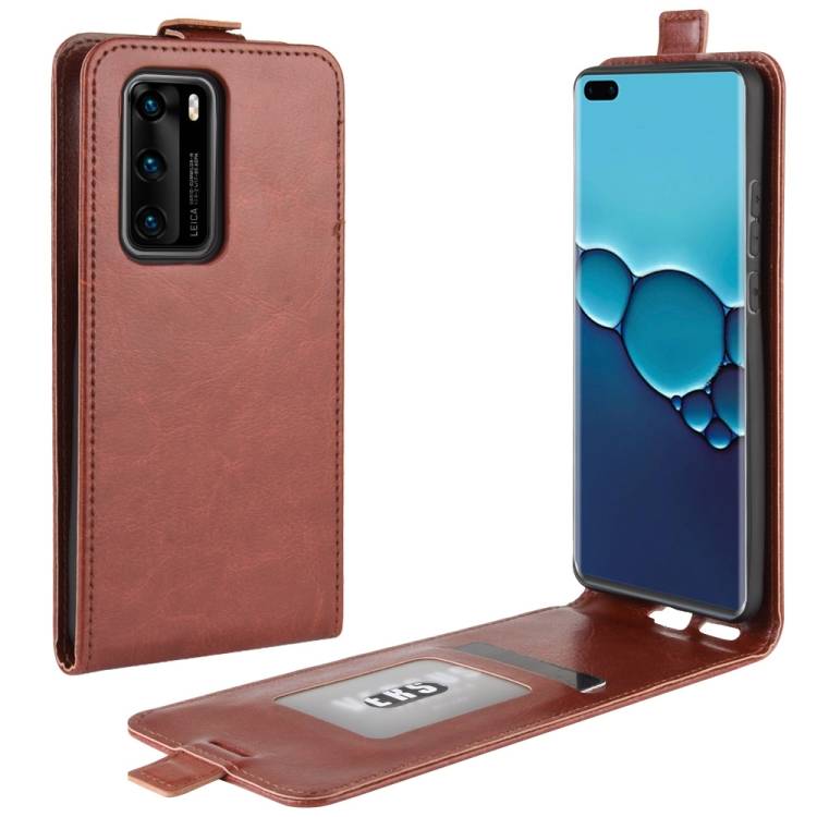 Flip Case Handyhülle für Huawei P40 Vertikal Schutzhülle Tasche Cover Braun Bumper Smartphone Kartensteckplatz-Kreditkarte-Geldscheine EC-Karte Ban