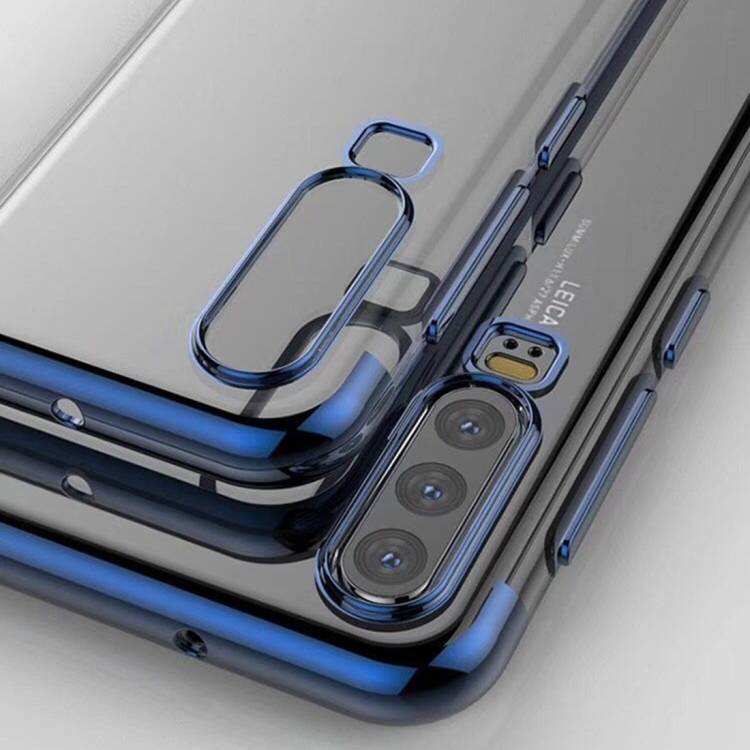 Handy Tasche für Huawei P30 Pro Schutz Hülle Case Bumper Silikon Transparent Blau
