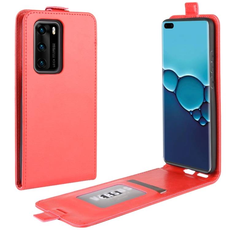 Flip Case Handyhülle für Huawei P40 Pro Vertikal Schutzhülle Tasche Cover Rot Bumper Smartphone Kartensteckplatz-Kreditkarte-Geldscheine EC-Karte