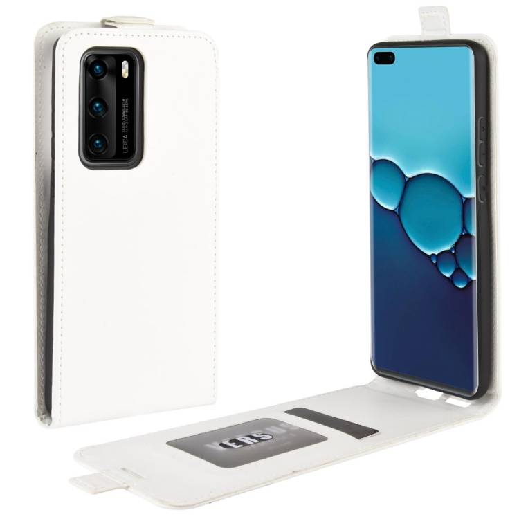 Flip Case Handyhülle für Huawei P40 Pro Vertikal Schutzhülle Tasche Cover Weiß Bumper Smartphone Kartensteckplatz-Kreditkarte-Geldscheine EC-Karte