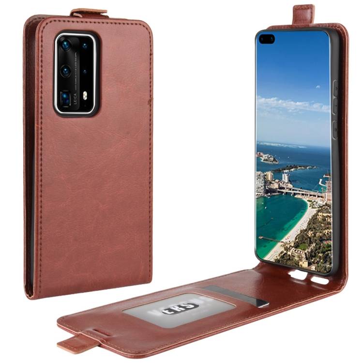 Flip Case Handyhülle für Huawei P40 Pro Vertikal Schutzhülle Tasche Cover Braun Bumper Smartphone Kartensteckplatz-Kreditkarte-Geldscheine EC-Karte