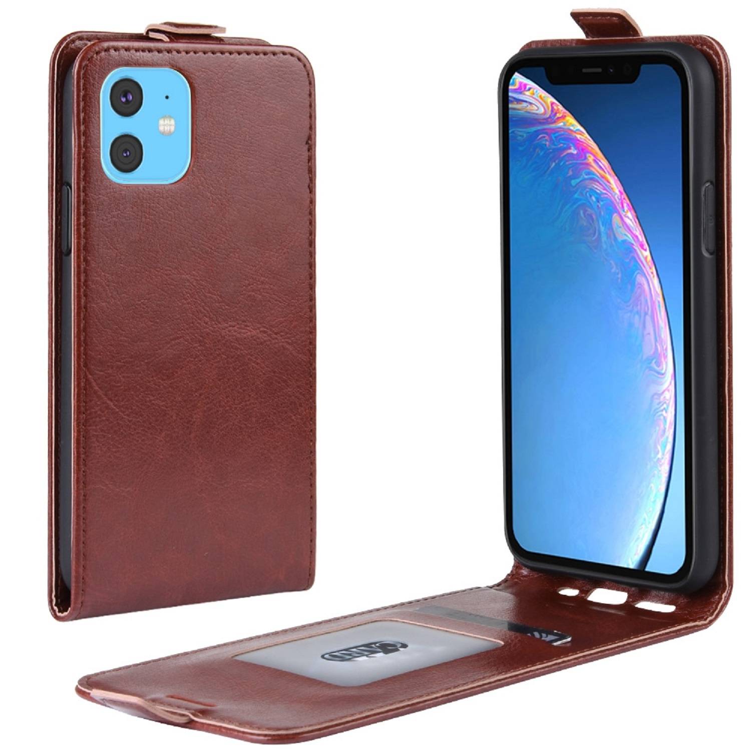 Flip Case Handyhülle für iPhone X/ XS Vertikal Schutzhülle Tasche Cover Braun Bumper Smartphone Kartensteckplatz-Kreditkarte-Geldscheine EC-Karte