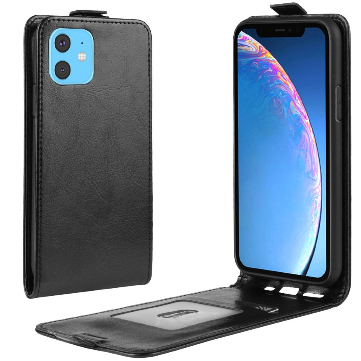 Flip Case Handyhülle für iPhone X/ XS Vertikal Schutzhülle Tasche Cover Schwarz Bumper Smartphone Kartensteckplatz-Kreditkarte-Geldscheine EC-Karte