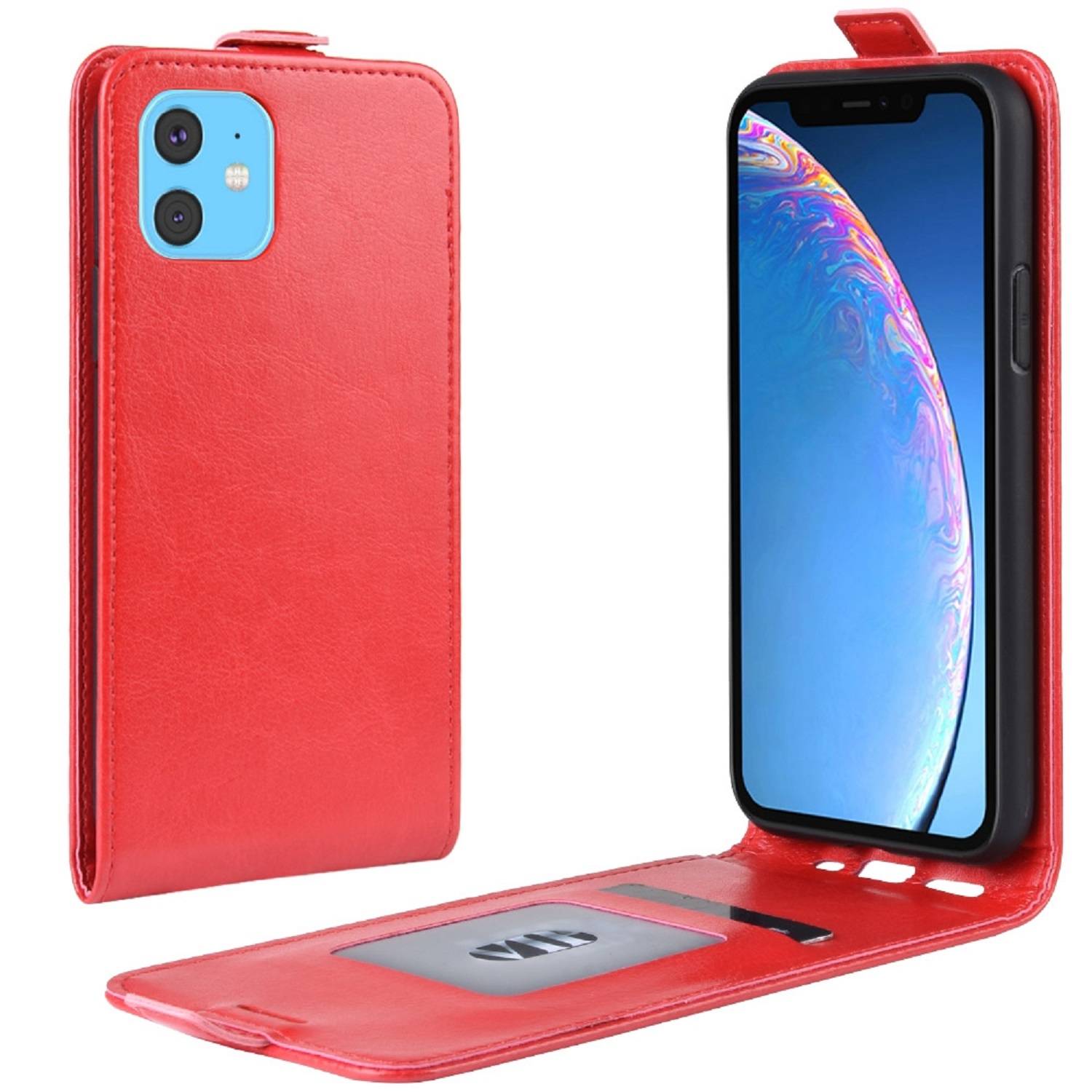 Flip Case Handyhülle für iPhone 11 Pro Max Vertikal Schutzhülle Tasche Cover Rot Bumper Smartphone Kartensteckplatz-Kreditkarte-Geldscheine EC-Kart