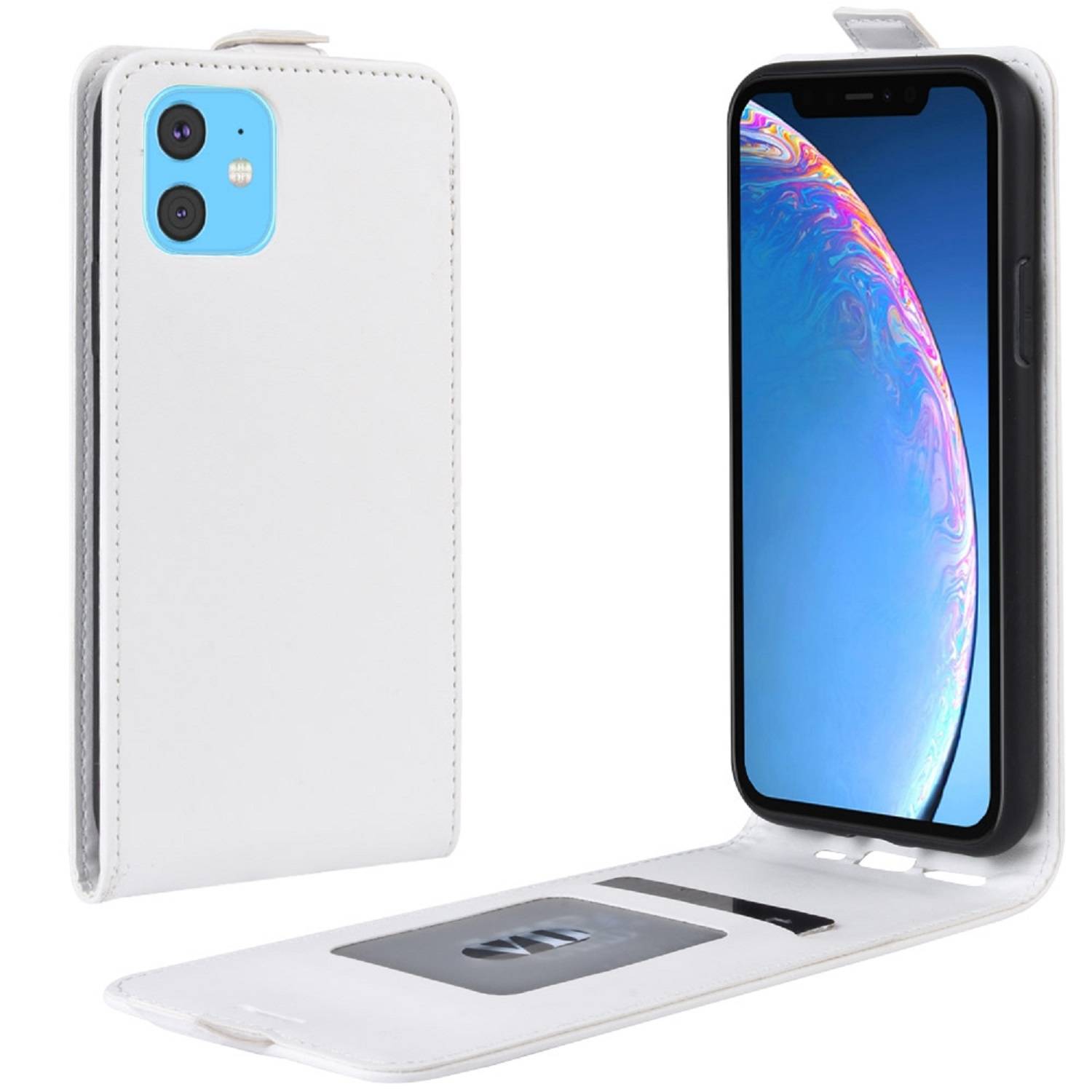 Flip Case Handyhülle für iPhone 11 Vertikal Schutzhülle Tasche Cover Weiß Bumper Smartphone Kartensteckplatz-Kreditkarte-Geldscheine EC-Karte Bank