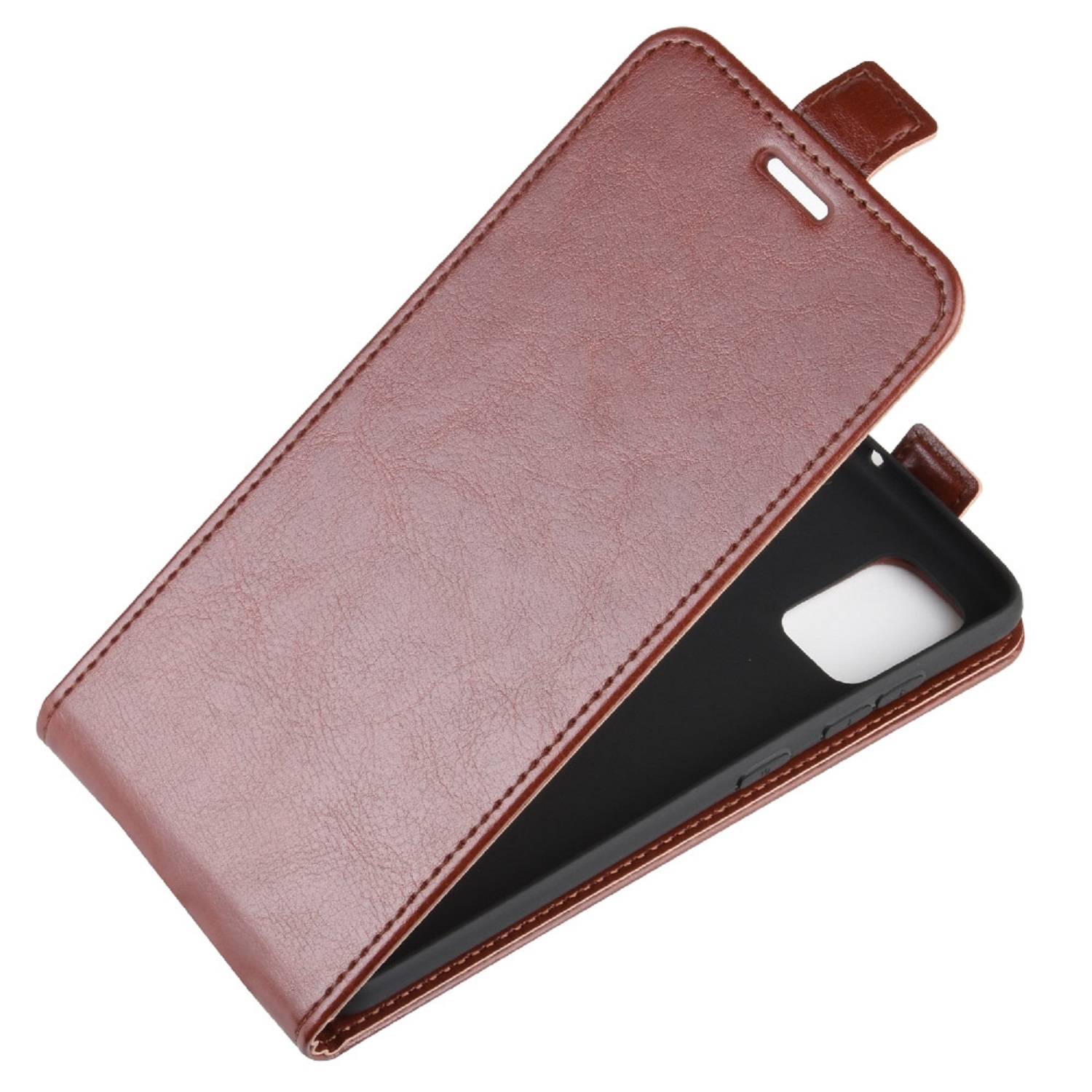 Flip Case Handyhülle für Samsung Galaxy A51 Vertikal Schutzhülle Tasche Cover Braun Bumper Smartphone Kartensteckplatz-Kreditkarte-Geldscheine EC-