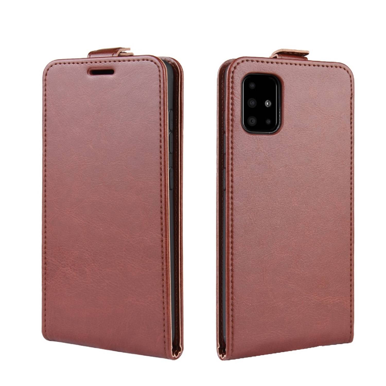 Flip Case Handyhülle für Samsung Galaxy A51 Vertikal Schutzhülle Tasche Cover Braun Bumper Smartphone Kartensteckplatz-Kreditkarte-Geldscheine EC-