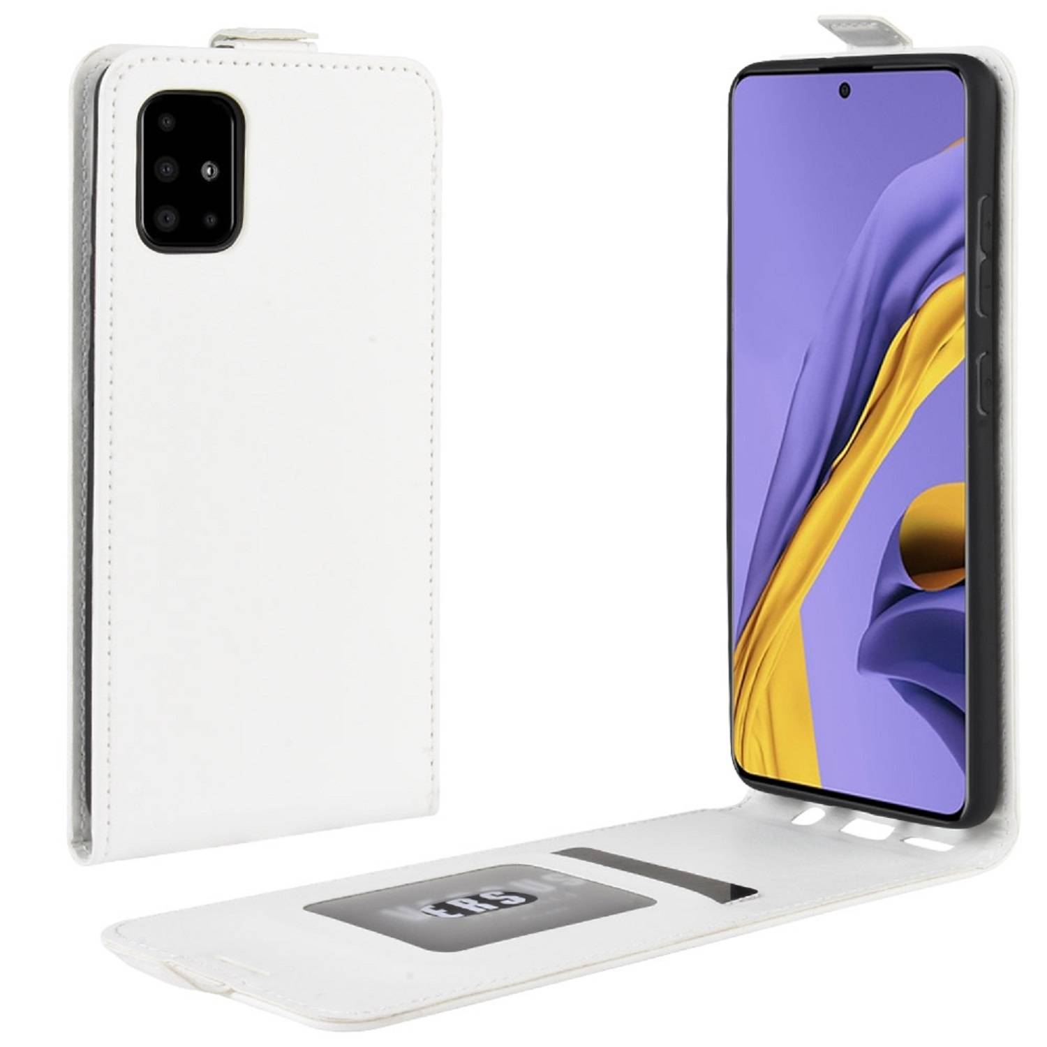 Flip Case Handyhülle für Samsung Galaxy A51 Vertikal Schutzhülle Tasche Cover Weiß Bumper Smartphone Kartensteckplatz-Kreditkarte-Geldscheine EC-K