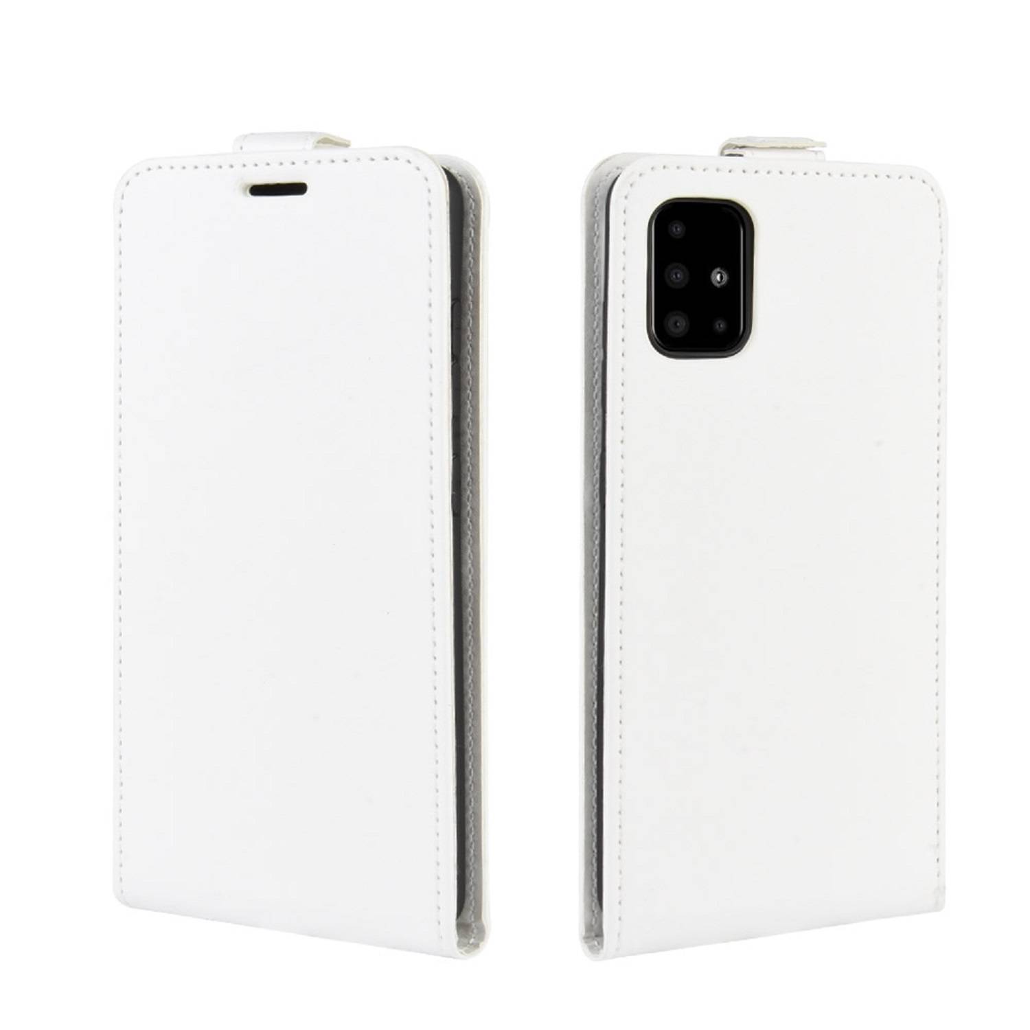Flip Case Handyhülle für Samsung Galaxy A51 Vertikal Schutzhülle Tasche Cover Weiß Bumper Smartphone Kartensteckplatz-Kreditkarte-Geldscheine EC-K