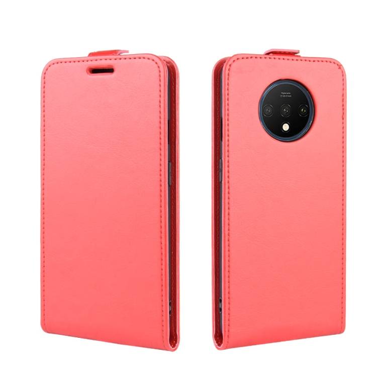Flip Case Handyhülle für OnePlus 7T Vertikal Schutzhülle Tasche Cover Rot Bumper Smartphone Kartensteckplatz-Kreditkarte-Geldscheine EC-Karte Bank-