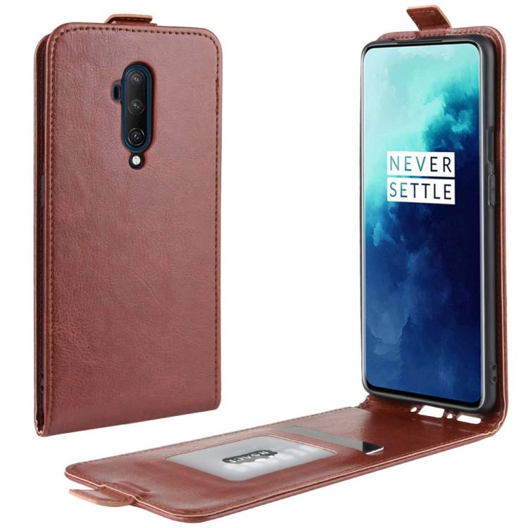 Flip Case Handyhülle für OnePlus 7 Pro Vertikal Schutzhülle Tasche Cover Braun Bumper Smartphone Kartensteckplatz-Kreditkarte-Geldscheine EC-Karte