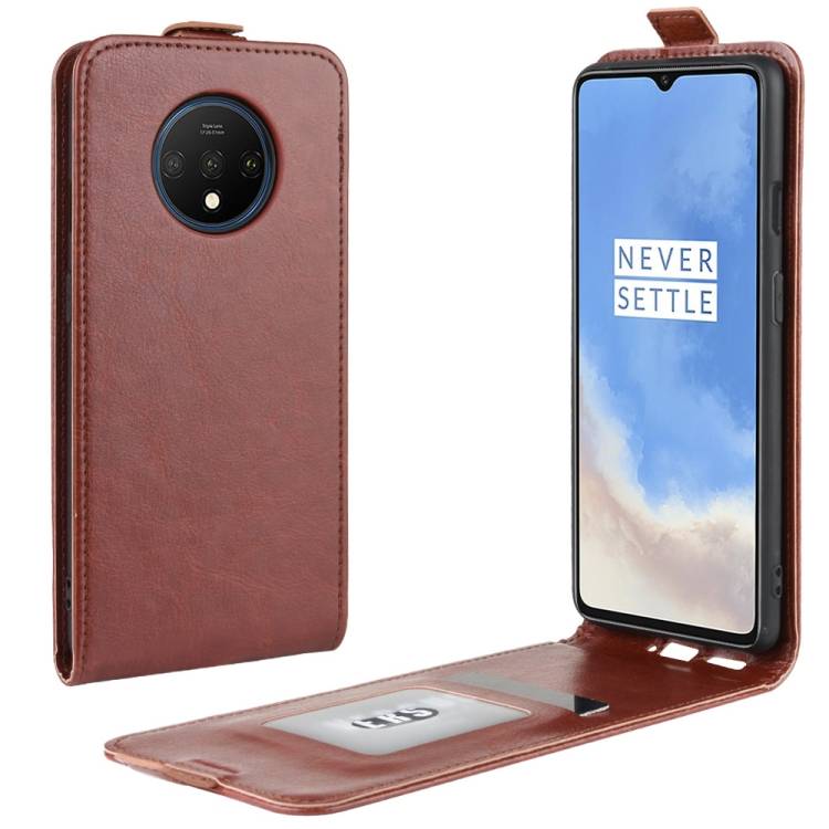 Flip Case Handyhülle für OnePlus 7T Vertikal Schutzhülle Tasche Cover Braun Bumper Smartphone Kartensteckplatz-Kreditkarte-Geldscheine EC-Karte Ban