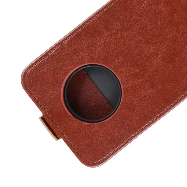 Flip Case Handyhülle für OnePlus 7T Vertikal Schutzhülle Tasche Cover Braun Bumper Smartphone Kartensteckplatz-Kreditkarte-Geldscheine EC-Karte Ban