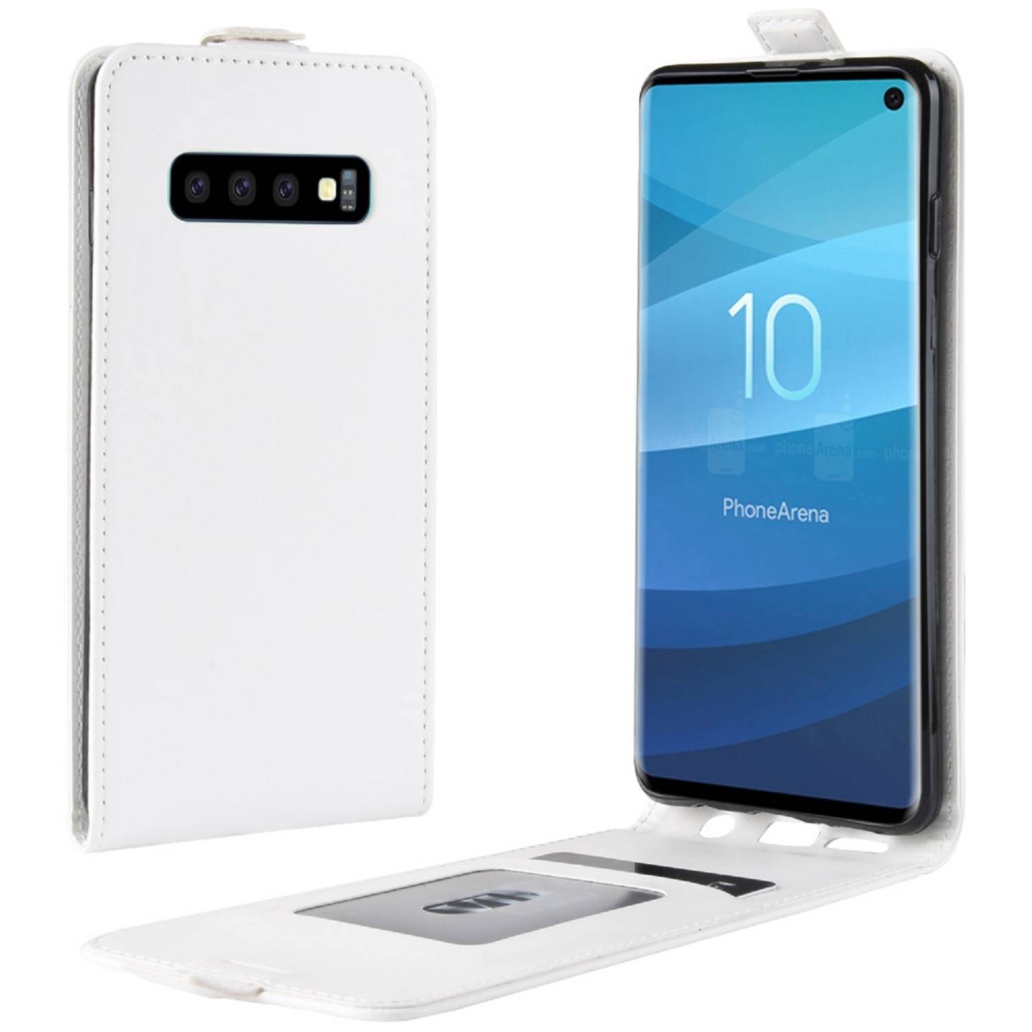 Flip Case Handyhülle für Samsung Galaxy S10 Vertikal Schutzhülle Tasche Cover Weiß Bumper Smartphone Kartensteckplatz-Kreditkarte-Geldscheine EC-K