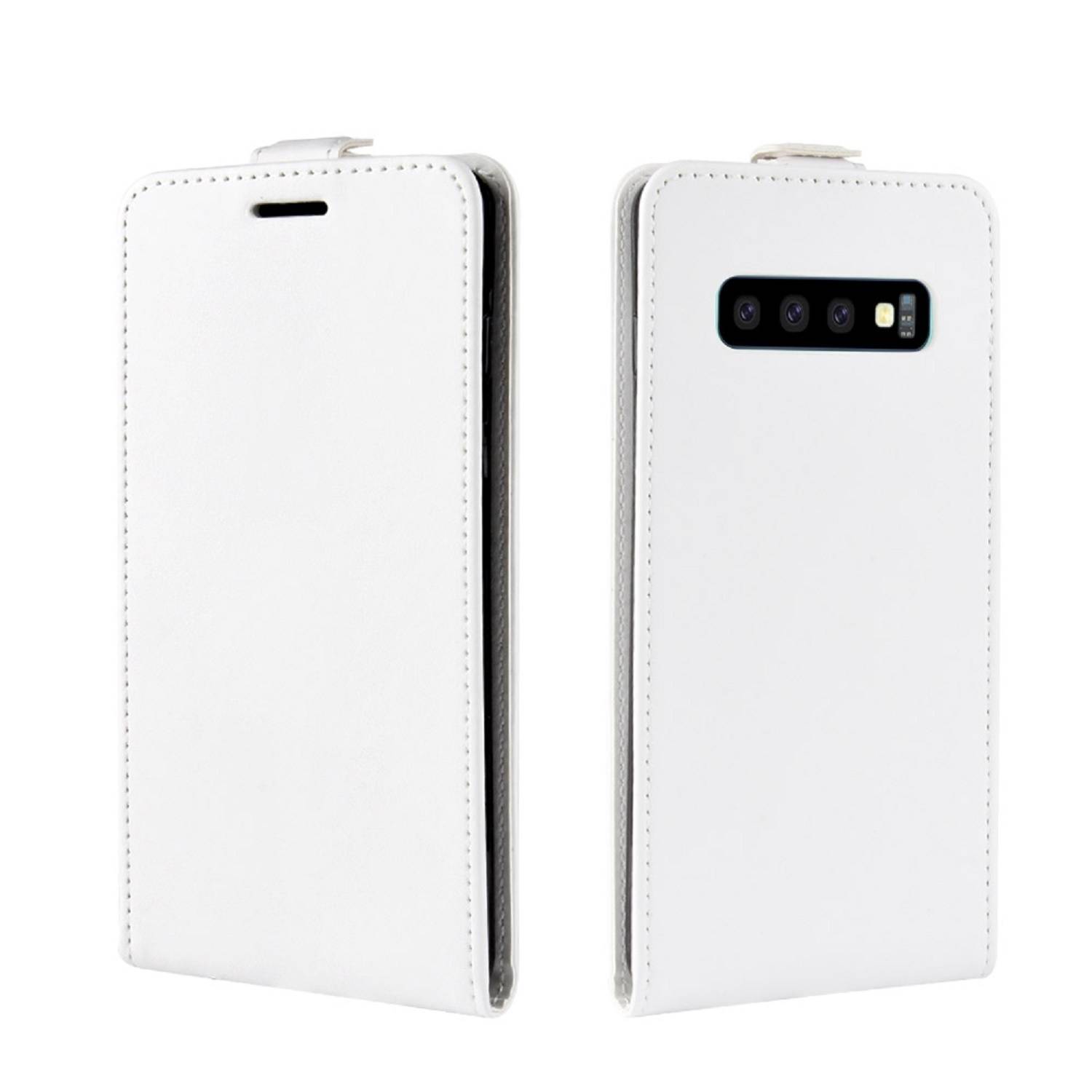 Flip Case Handyhülle für Samsung Galaxy S10 Vertikal Schutzhülle Tasche Cover Weiß Bumper Smartphone Kartensteckplatz-Kreditkarte-Geldscheine EC-K