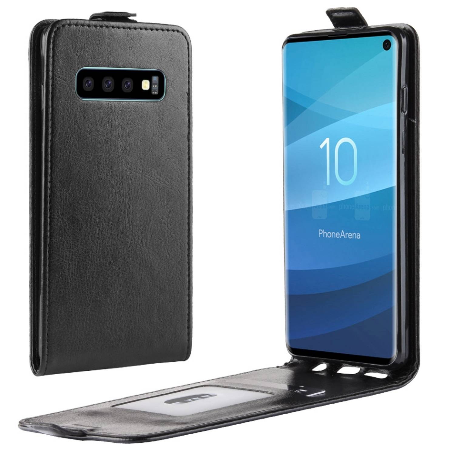 Flip Case Handyhülle für Samsung Galaxy S10 Vertikal Schutzhülle Tasche Cover Schwarz Bumper Smartphone Kartensteckplatz-Kreditkarte-Geldscheine EC