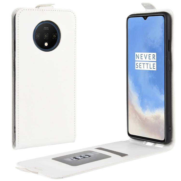 Flip Case Handyhülle für OnePlus 7T Vertikal Schutzhülle Tasche Cover Weiß Bumper Smartphone Kartensteckplatz-Kreditkarte-Geldscheine EC-Karte Ban