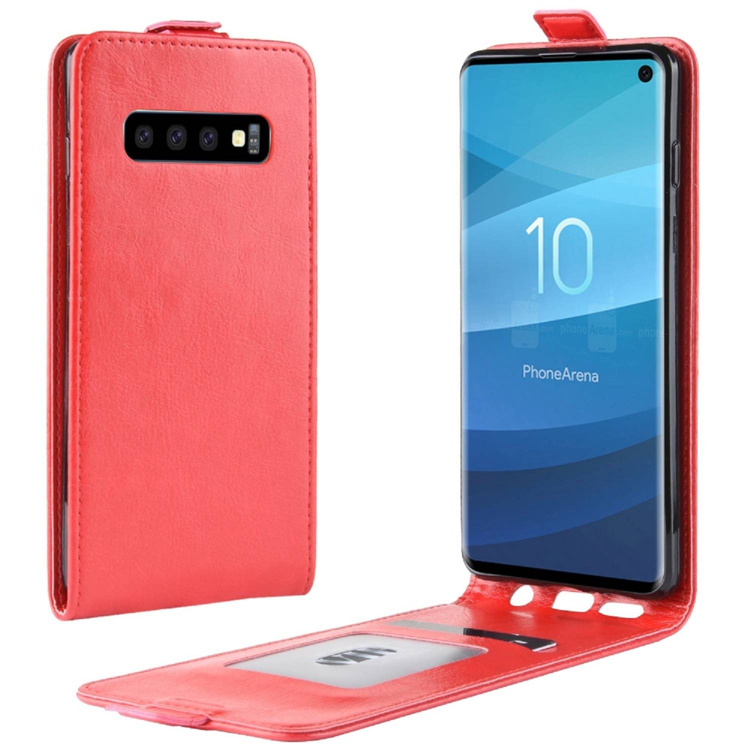 Flip Case Handyhülle für Samsung Galaxy S10 Vertikal Schutzhülle Tasche Cover Rot Bumper Smartphone Kartensteckplatz-Kreditkarte-Geldscheine EC-Kar