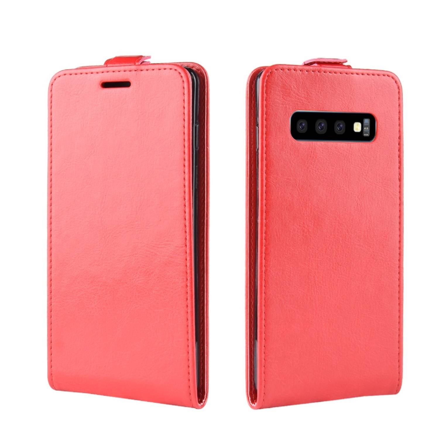 Flip Case Handyhülle für Samsung Galaxy S10 Vertikal Schutzhülle Tasche Cover Rot Bumper Smartphone Kartensteckplatz-Kreditkarte-Geldscheine EC-Kar